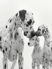 Great Dane Family in Tender Embrace ,Parent and Puppy Share Tender Moment in monochrome. - 740893198