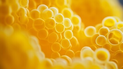 Yellow fat, like obesity cells, under the microscope, is a chemical process of atoms and molecules. Close-up