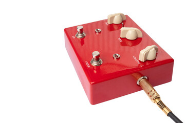 Red distortion guitar pedal isolated