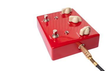 Red distortion guitar pedal isolated
