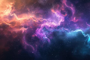 Foto op Aluminium An image showcasing a vibrant and dynamic space filled with numerous stars and swirling clouds, Futuristic rendering of a far-off colorful nebula cloud, AI Generated © Iftikhar alam