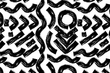 Fashion abstract contemporary seamless pattern with dry brush crayon charcoal lines. Graphic squiggle vector. Modern trendy Vector. Grunge, texture pattern for textile prints