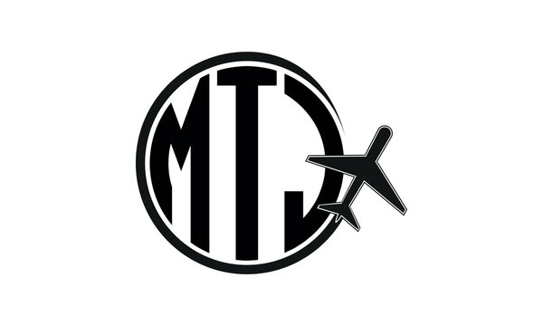 MTJ three initial letter circle tour & travel agency logo design vector template. hajj Umrah agency, abstract, wordmark, business, monogram, minimalist, brand, company, flat, tourism agency, tourist