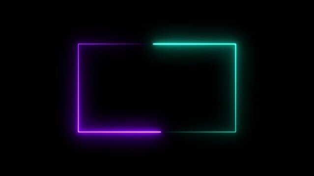 Glowing neon frame animated on background. neon rectangle frame line seamless looping animation