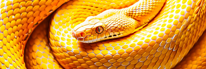Majestic yellow snake, focused and detailed, set against a blurred background.