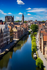 Timeless Magnificence: High Viewpoint Panorama of Majestic Cityscape Ghent, Belgium