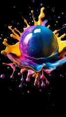 Colorful paint splashes isolated on black background. Generative AI.