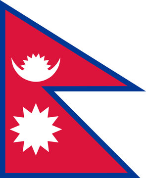 Close-up of red, blue and white national flag of Asian country of Nepal. Illustration made February 20th, 2024, Zurich, Switzerland.