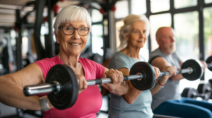 Fototapeta na wymiar Senior doing exercises in gym to stay fit.