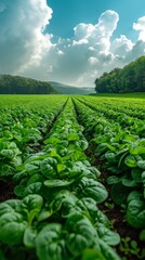 Fototapeta na wymiar Organic fresh spinach field