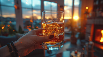 Alcohol in a glass on a blurred background