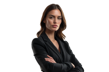 woman with folded arms, suggesting composed confidence and assurance.