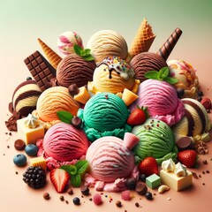 Colorful Assortment of Ice Creams and Toppings