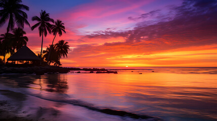 Fototapeta na wymiar Paradise Found: A Hidden Tropical Haven Amidst the Serenity of the Twilight Sky