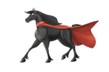 horse in a superhero costume, perhaps with a flowing cape, emphasizing strength and majesty.