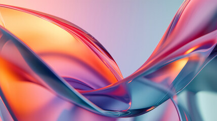 Vibrant colorful curve dynamic fluid glass texture for wallpaper presentations, websites, social media. 3D colorful glass background. Trendy graphic design, holographic wavy glass. Selective focus