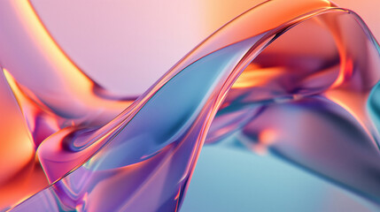 Vibrant colorful curve dynamic fluid glass texture for wallpaper presentations, websites, social media. 3D colorful glass background. Trendy graphic design, holographic wavy glass. Selective focus