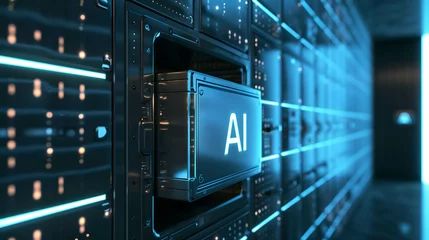 Fotobehang Data collection and security in artificial intelligence technology, safety deposit box with word “AI” © Slowlifetrader