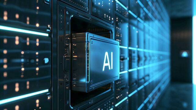 Data collection and security in artificial intelligence technology, safety deposit box with word &ldquo;AI&rdquo;