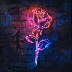 Neon rose sign vibrant against a dark background modern love