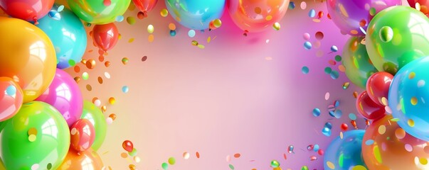 Rainbow balloon garland framing blank copy space vibrant birthday theme