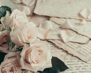 Roses and handwritten love letters vintage romance sentimental journey