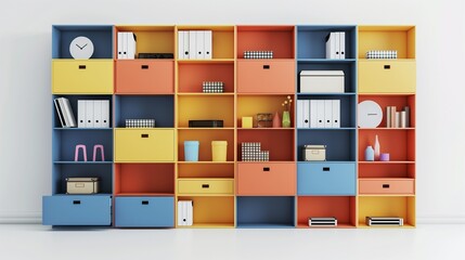 Art Modern style, Storage Room, Shelves, bins, racks, labels for organization, Bold, bright colors
