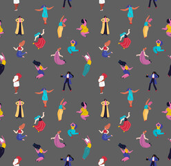 International Woman Day Endless Pattern Print.Feminism concept.Bright Beautiful Different Girls Women stand Together.Party,Celebration.Free Confident Women.Female Empowerment.Vector Flat Illustration