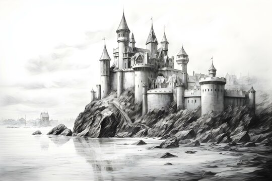 childs pencil drawing Castle. Concept Drawing, Child's Art, Castle, Pencil Sketch, Creative Expression