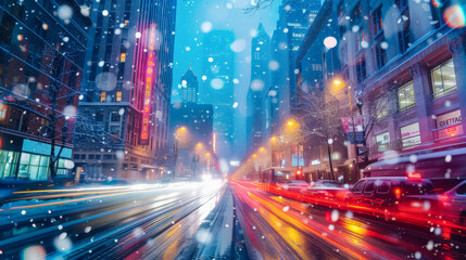 Fototapeta na wymiar traffic at night, speed in the city winter, cold