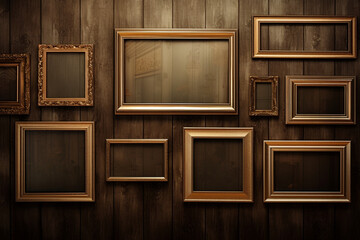 Golden / Chrome / Wooden Frames On the Retro Wallpaper