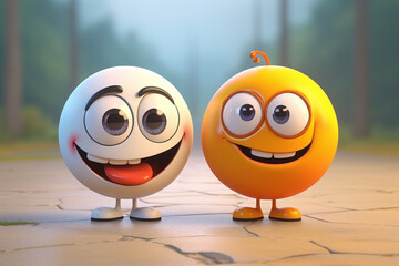 Obraz premium Happy character and not happy character cartoon style - 3D rendering