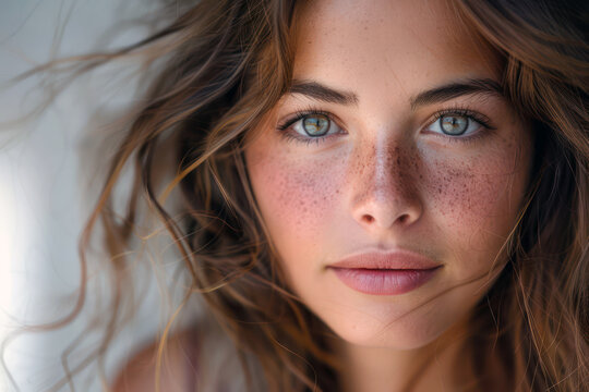 Young woman with blue eyes and natural look