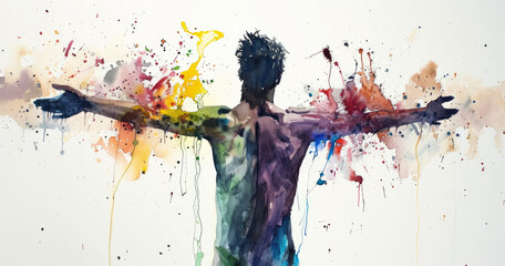 Vibrant Watercolor Liberty Pose
