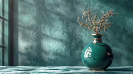 Background for a banner, for a postcard, green vase with a branch on a green background