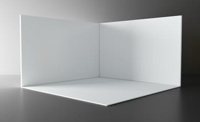 3D exhibition booth. Showroom. Square corner. Empty geometric square. Blank box template. White blank exhibition stand. Presentation event room.	
 - obrazy, fototapety, plakaty