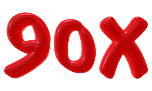 90x with red color isolated on transparent background. 3d number and letter icon for double and bonus concept