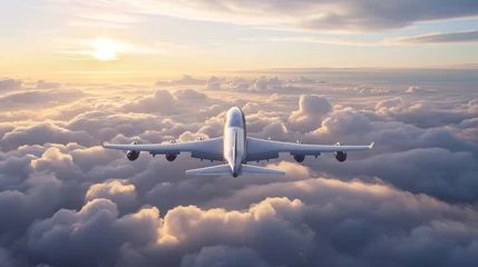 Zelfklevend Fotobehang Passenger jet plane in the sky. Airplane flies high above the clouds. © Nataliya