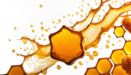 Gold gelb flüssiger Honig fließend dynamisch in Waben als süßes Essen gesunde Nahrung von Honigbienen natürlich vegan vegetarische leichte Kost, wie Karamell Zucker Hintergrund und Vorlage 