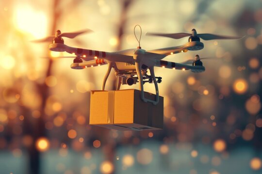 Smart package Drone Delivery ai services. Box shipping hat box parcel first mile parcel delivery transportation. Logistic tech nlp mobility specialty box