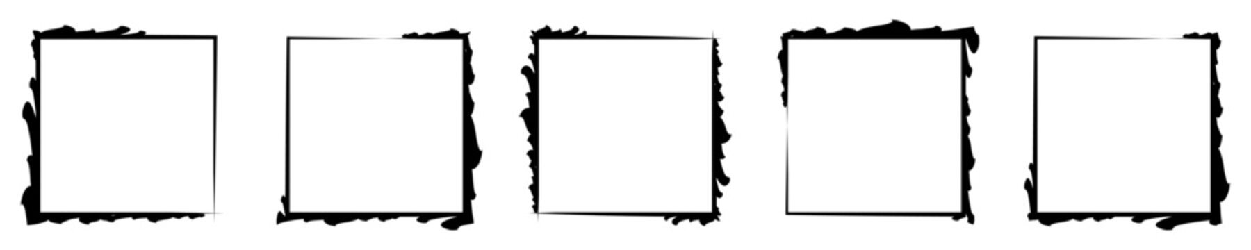 Grunge brush outline frames collection. Hand drawn sketch frame set.