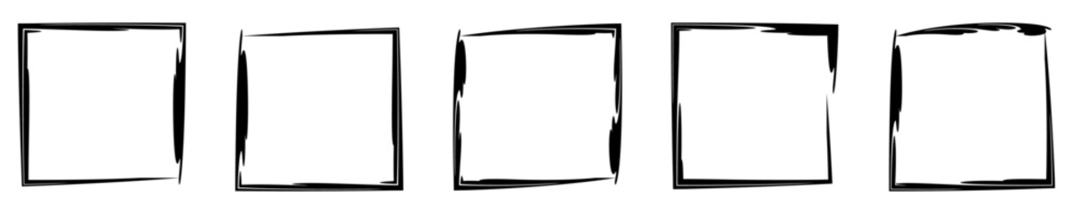 Hand drawn sketch frames set. Grunge brush outline frame collection.