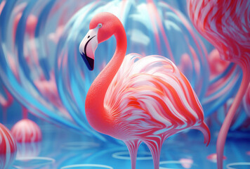 Beach summer holiday travel concept and pink flamingo,3d render