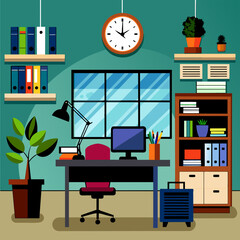 Vector Illustration: Office Workplace Concept - Where Ideas Flourish and Collaboration Thrives