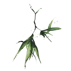 Watercolor green bamboo branch with leaves. Exotic greenery twig. Clipart watercolour illustration.