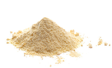 Corn flour pile, uncooked isolated on white, side view