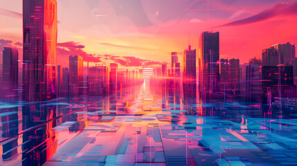 Obraz premium abstract modern city skyline at night wallpaper 