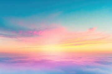 This photo captures a clear view of the sky and clouds as seen from the window of an airplane flying at high altitude, Gradient abstract sunrise with misty fog, AI Generated