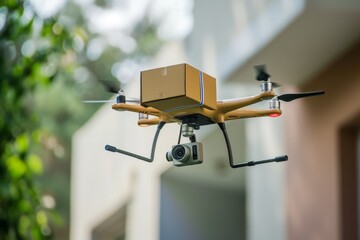 Smart package Drone Delivery freight market. Box shipping sdn parcel on demand delivery transportation. Logistic tech parcel delivery tracking mobility electric bikes