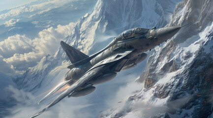 modern fifth generation combat air fighter jet in sky, advanced stealth military aircraft flying